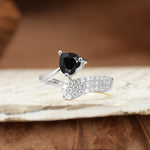 Unique & Luxurious Single-Row Pavé, 3-Prong, Heart-Cut Diamond Ring Black Onyx Engagement Ring - Additional view
