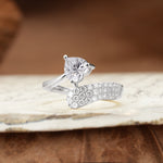 Unique & Luxurious Single-Row Pavé, 3-Prong, Heart-Cut Diamond Ring Lab Diamond Engagement Ring - Additional view