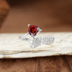 Unique & Luxurious Single-Row Pavé, 3-Prong, Heart-Cut Diamond Ring Garnet Engagement Ring - Additional view