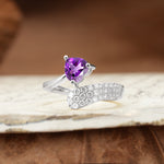 Unique & Luxurious Single-Row Pavé, 3-Prong, Heart-Cut Diamond Ring Amethyst Engagement Ring - Additional view