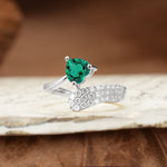 Unique & Luxurious Single-Row Pavé, 3-Prong, Heart-Cut Diamond Ring Emerald Engagement Ring - Additional view