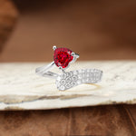Unique & Luxurious Single-Row Pavé, 3-Prong, Heart-Cut Diamond Ring Ruby Engagement Ring - Additional view