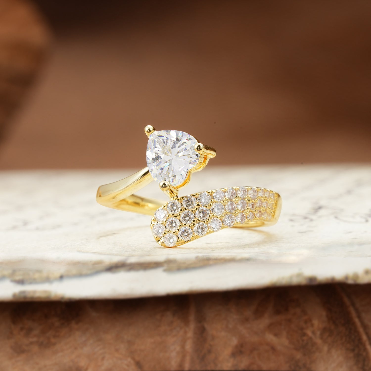 Unique & Luxurious Single-Row Pavé, 3-Prong, Heart-Cut Diamond Ring Moissanite Engagement Ring - Additional view