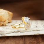 Unique & Luxurious Single-Row Pavé, 3-Prong, Heart-Cut Diamond Ring Moissanite Engagement Ring - Additional view