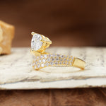 Unique & Luxurious Single-Row Pavé, 3-Prong, Heart-Cut Diamond Ring Moissanite Engagement Ring - Additional view