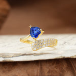Unique & Luxurious Single-Row Pavé, 3-Prong, Heart-Cut Diamond Ring Sapphire Engagement Ring - Additional view