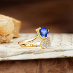 Unique & Luxurious Single-Row Pavé, 3-Prong, Heart-Cut Diamond Ring Sapphire Engagement Ring - Additional view