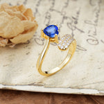 Unique & Luxurious Single-Row Pavé, 3-Prong, Heart-Cut Diamond Ring Sapphire Engagement Ring - Additional view