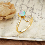 Unique & Luxurious Single-Row Pavé, 3-Prong, Heart-Cut Diamond Ring Fire Opal Engagement Ring - Additional view