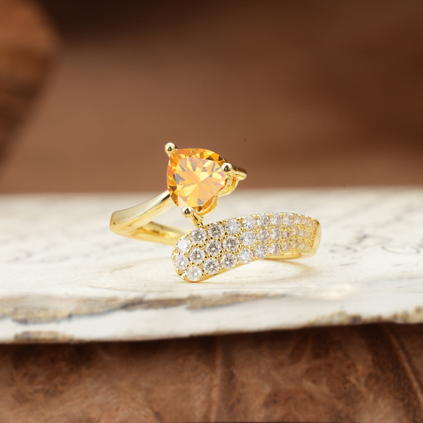 Unique & Luxurious Single-Row Pavé, 3-Prong, Heart-Cut Diamond Ring Citrine Engagement Ring - Additional view