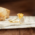 Unique & Luxurious Single-Row Pavé, 3-Prong, Heart-Cut Diamond Ring Citrine Engagement Ring - Additional view