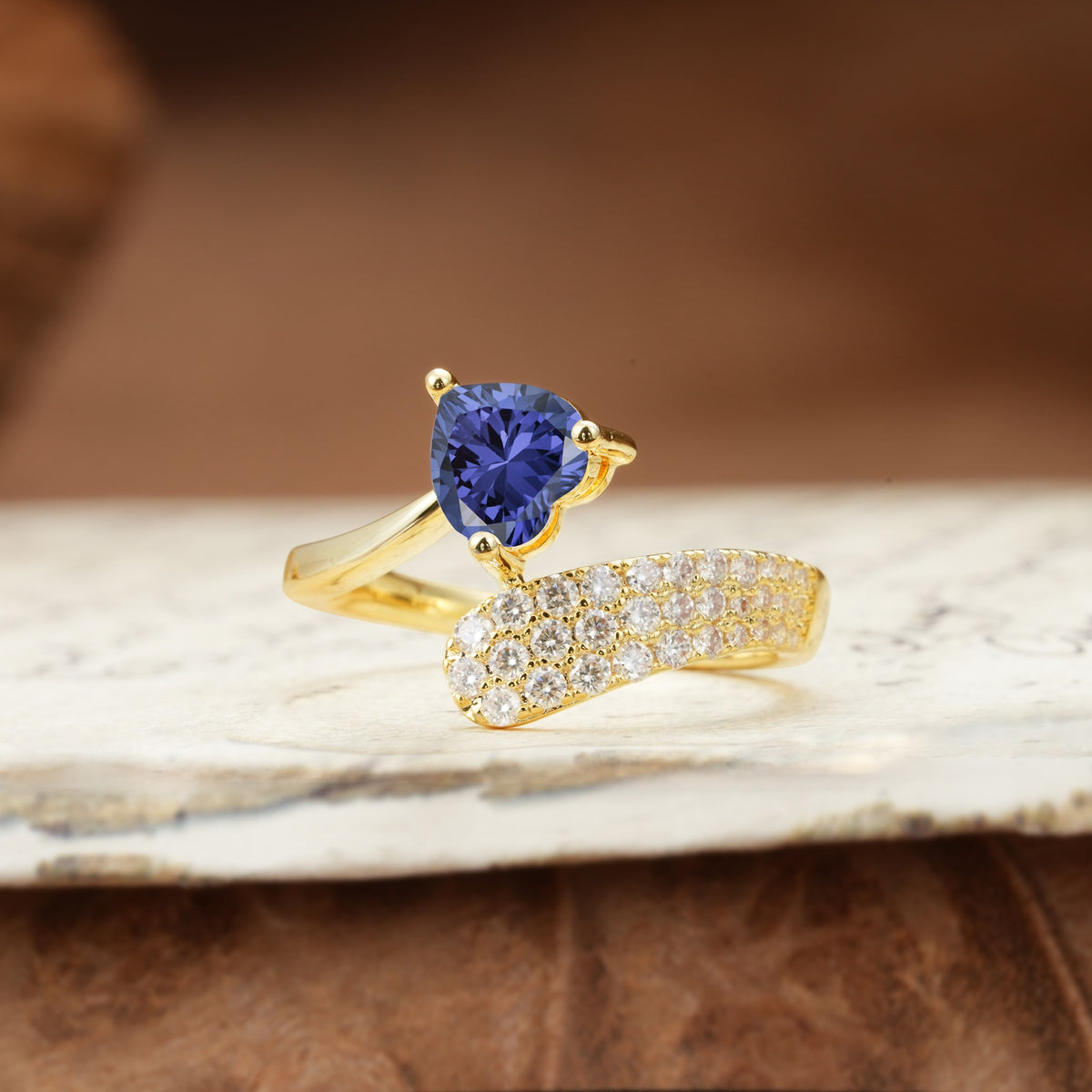 Unique & Luxurious Single-Row Pavé, 3-Prong, Heart-Cut Diamond Ring Tanzanite Engagement Ring - Additional view