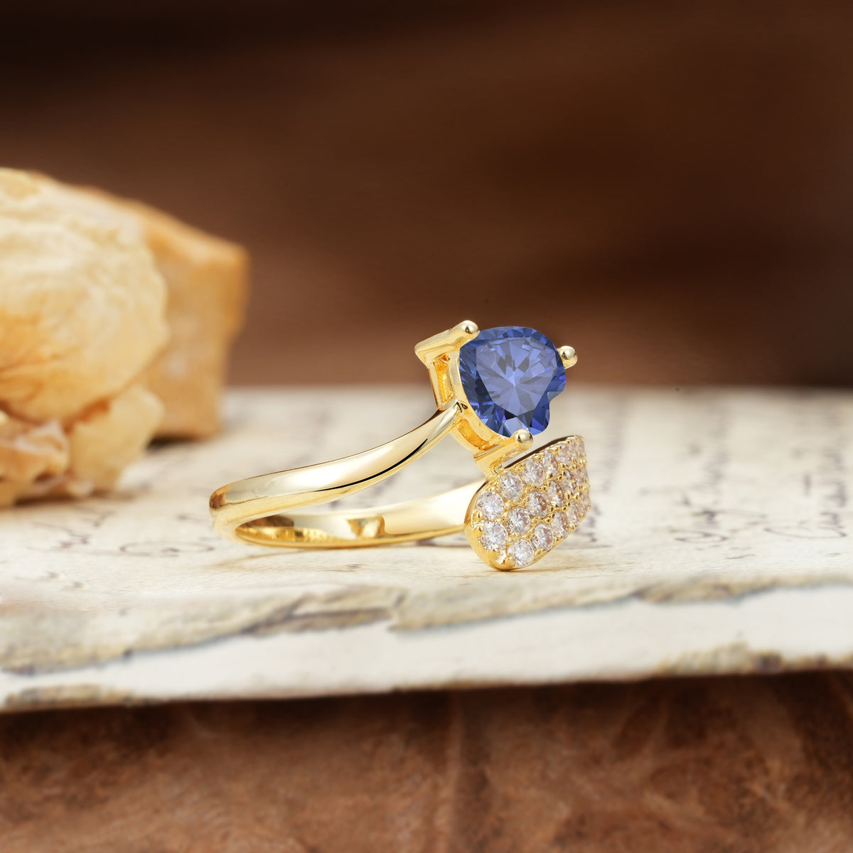 Unique & Luxurious Single-Row Pavé, 3-Prong, Heart-Cut Diamond Ring Tanzanite Engagement Ring - Additional view