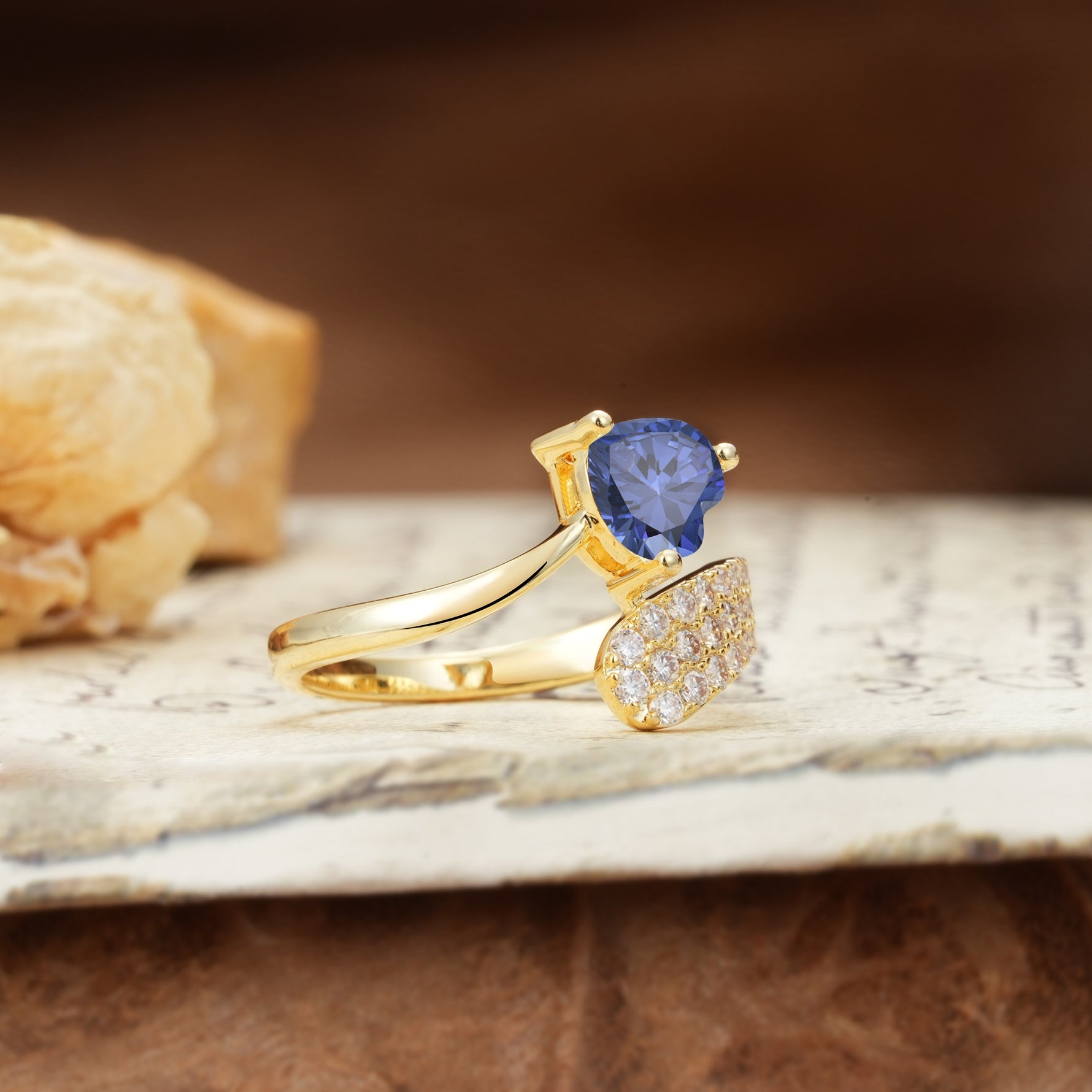 Unique & Luxurious Single-Row Pavé, 3-Prong, Heart-Cut Diamond Ring Tanzanite Engagement Ring - Additional view