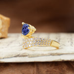 Unique & Luxurious Single-Row Pavé, 3-Prong, Heart-Cut Diamond Ring Tanzanite Engagement Ring - Additional view