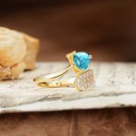 Unique & Luxurious Single-Row Pavé, 3-Prong, Heart-Cut Diamond Ring Turquoise Engagement Ring - Additional view