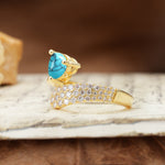 Unique & Luxurious Single-Row Pavé, 3-Prong, Heart-Cut Diamond Ring Turquoise Engagement Ring - Additional view