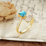 Unique & Luxurious Single-Row Pavé, 3-Prong, Heart-Cut Diamond Ring Turquoise Engagement Ring - Additional view
