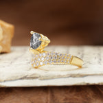 Unique & Luxurious Single-Row Pavé, 3-Prong, Heart-Cut Diamond Ring Black Rutilated Quartz Engagement Ring - Additional view