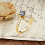 Unique & Luxurious Single-Row Pavé, 3-Prong, Heart-Cut Diamond Ring Black Rutilated Quartz Engagement Ring - Additional view