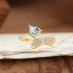 Unique & Luxurious Single-Row Pavé, 3-Prong, Heart-Cut Diamond Ring Moss Agate Engagement Ring - Additional view