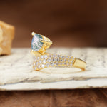 Unique & Luxurious Single-Row Pavé, 3-Prong, Heart-Cut Diamond Ring Moss Agate Engagement Ring - Additional view