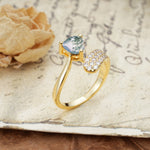 Unique & Luxurious Single-Row Pavé, 3-Prong, Heart-Cut Diamond Ring Moss Agate Engagement Ring - Additional view