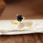 Unique & Luxurious Single-Row Pavé, 3-Prong, Heart-Cut Diamond Ring Black Onyx Engagement Ring - Additional view