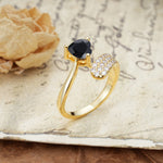 Unique & Luxurious Single-Row Pavé, 3-Prong, Heart-Cut Diamond Ring Black Onyx Engagement Ring - Additional view