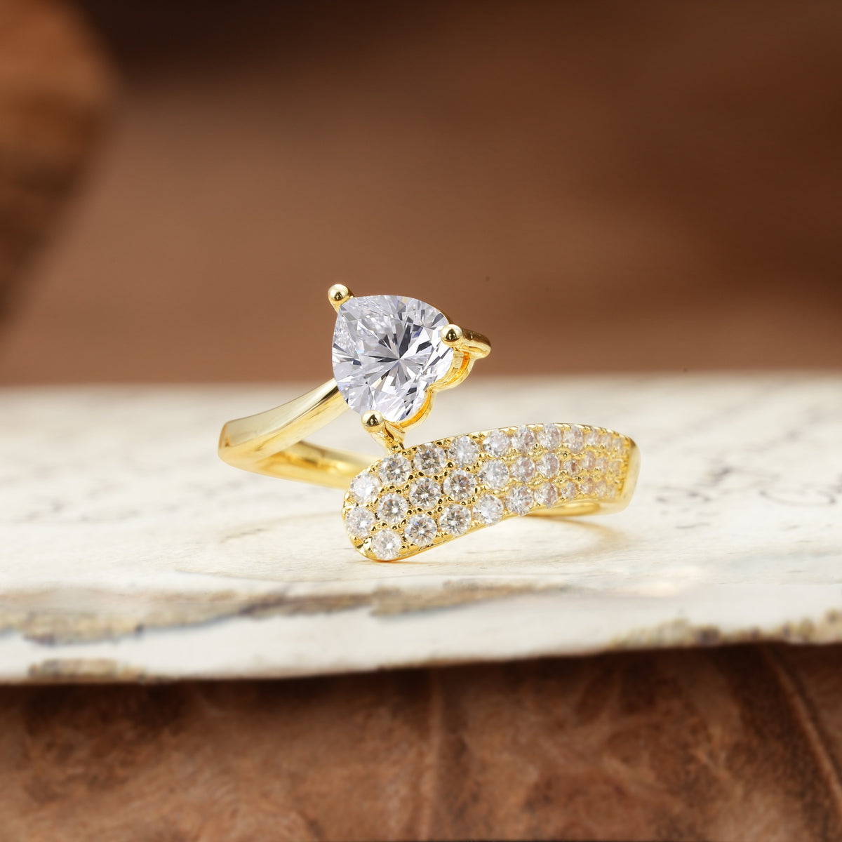 Unique & Luxurious Single-Row Pavé, 3-Prong, Heart-Cut Diamond Ring Lab Diamond Engagement Ring - Additional view