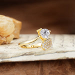 Unique & Luxurious Single-Row Pavé, 3-Prong, Heart-Cut Diamond Ring Lab Diamond Engagement Ring - Additional view