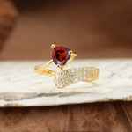 Unique & Luxurious Single-Row Pavé, 3-Prong, Heart-Cut Diamond Ring Garnet Engagement Ring - Additional view