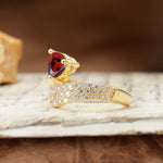 Unique & Luxurious Single-Row Pavé, 3-Prong, Heart-Cut Diamond Ring Garnet Engagement Ring - Additional view