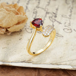 Unique & Luxurious Single-Row Pavé, 3-Prong, Heart-Cut Diamond Ring Garnet Engagement Ring - Additional view