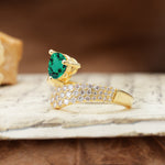 Unique & Luxurious Single-Row Pavé, 3-Prong, Heart-Cut Diamond Ring Emerald Engagement Ring - Additional view