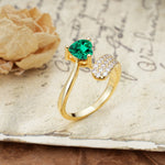 Unique & Luxurious Single-Row Pavé, 3-Prong, Heart-Cut Diamond Ring Emerald Engagement Ring - Additional view