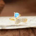 Unique & Luxurious Single-Row Pavé, 3-Prong, Heart-Cut Diamond Ring Moonstone Engagement Ring - Additional view