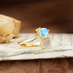 Unique & Luxurious Single-Row Pavé, 3-Prong, Heart-Cut Diamond Ring Moonstone Engagement Ring - Additional view
