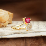 Unique & Luxurious Single-Row Pavé, 3-Prong, Heart-Cut Diamond Ring Ruby Engagement Ring - Additional view