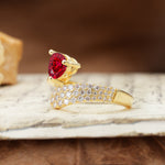 Unique & Luxurious Single-Row Pavé, 3-Prong, Heart-Cut Diamond Ring Ruby Engagement Ring - Additional view