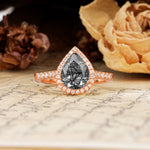 Vintage-Luxury 3-Prong Pear-Cut with Pavé Accents Black Rutilated Quartz Engagement Ring - Additional view