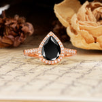 Vintage-Luxury 3-Prong Pear-Cut with Pavé Accents Black Onyx Engagement Ring - Additional view