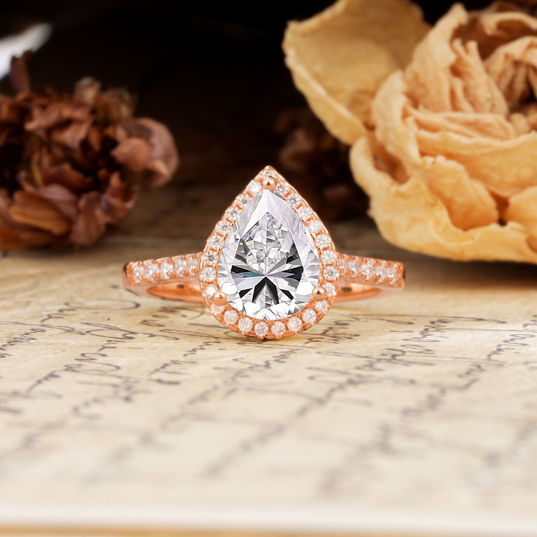 Vintage-Luxury 3-Prong Pear-Cut with Pavé Accents Lab Diamond Engagement Ring - Additional view