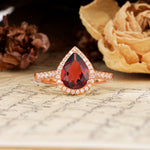 Vintage-Luxury 3-Prong Pear-Cut with Pavé Accents Garnet Engagement Ring - Additional view