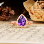 Vintage-Luxury 3-Prong Pear-Cut with Pavé Accents Amethyst Engagement Ring - Additional view