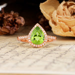 Vintage-Luxury 3-Prong Pear-Cut with Pavé Accents Peridot Engagement Ring - Additional view