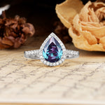 Vintage-Luxury 3-Prong Pear-Cut with Pavé Accents Alexandrite Engagement Ring - Additional view