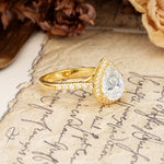 Vintage-Luxury 3-Prong Pear-Cut with Pavé Accents Moissanite Engagement Ring - Additional view
