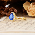 Vintage-Luxury 3-Prong Pear-Cut with Pavé Accents Sapphire Engagement Ring - Additional view