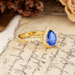 Vintage-Luxury 3-Prong Pear-Cut with Pavé Accents Sapphire Engagement Ring - Additional view